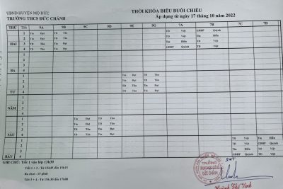 THỜI KHÓA BIỂU (áp dụng từ ngày 17/10 đến 22/10/2022)